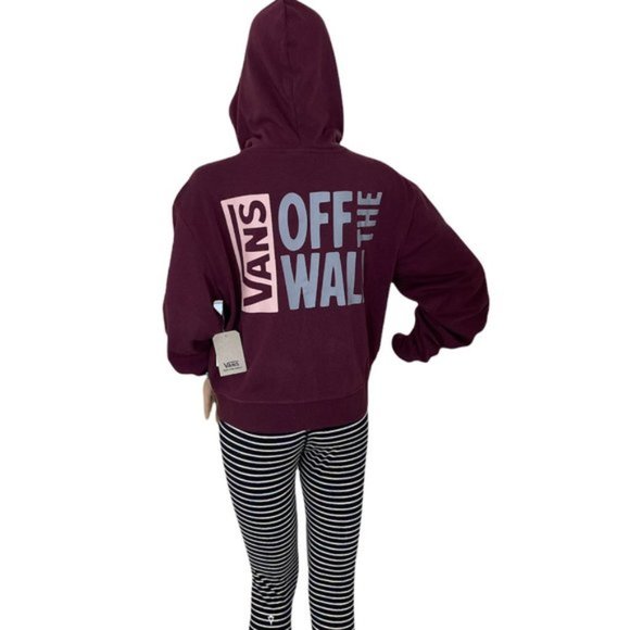 💖MEGA SALE💖VANS Women's SIDEWALL STAMP Burgundy Crop Zip Hoodie VN0A4B7K4QU - Picture 4 of 5